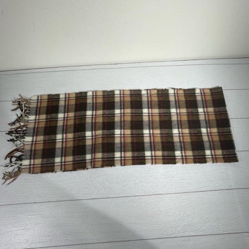 Manhattan Hat Company Brown Red Cream Plaid Fringe Scarf